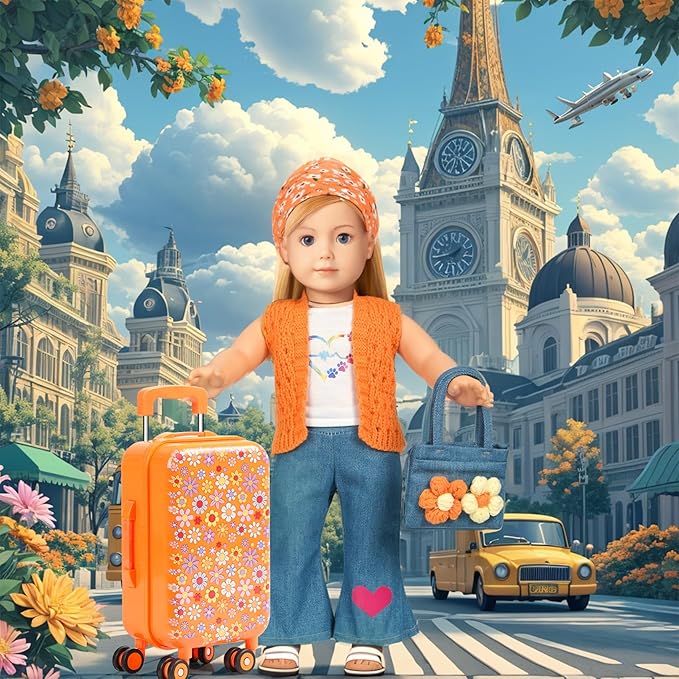 ARTST 18 Inch Doll Clothes Accessories American Clothes-Halloween Christmas Costume Suitcase Toys Set for 3-10 Girls(NO Doll)