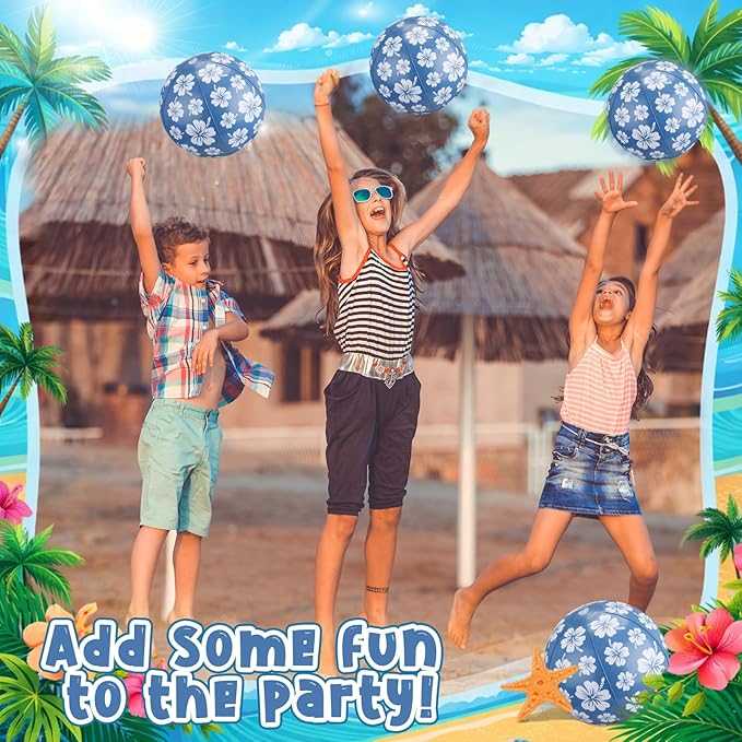 Soulchen 12 Packs Hawaiian Beach Ball for Kids Bulk 7.87 Inch Summer Inflatable Hibiscus Print Beach Balls Flower Summer Pool Toys Games for Swimming Birthday Luau Party Decoration Party Favor