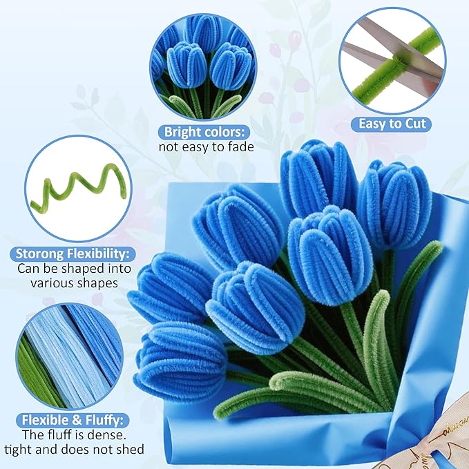 500 Pcs Pipe Cleaners Craft Kit for Flower Making, Complete DIY Bouquet Set with Chenille Stems, Craft Wire, Stamen, Tape, Ribbon & More, Perfect for Arts, Handmade Gifts & Decorations