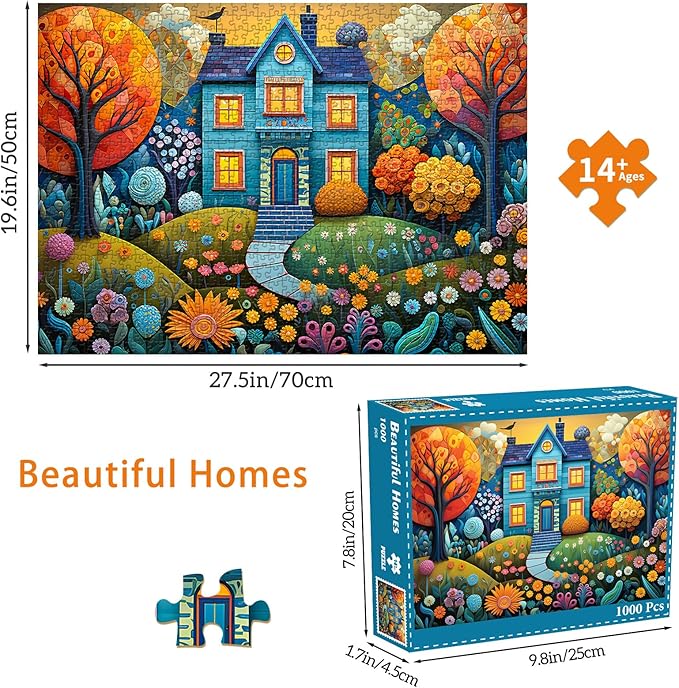 Jigsaw Puzzles for Adults 1000 Pieces, Interlock Perfectly No Dust, Impossible Difficult Hard Fun 1000 Piece Jigsaw Puzzles for Adults-1:1 Poster-Beautiful Homes