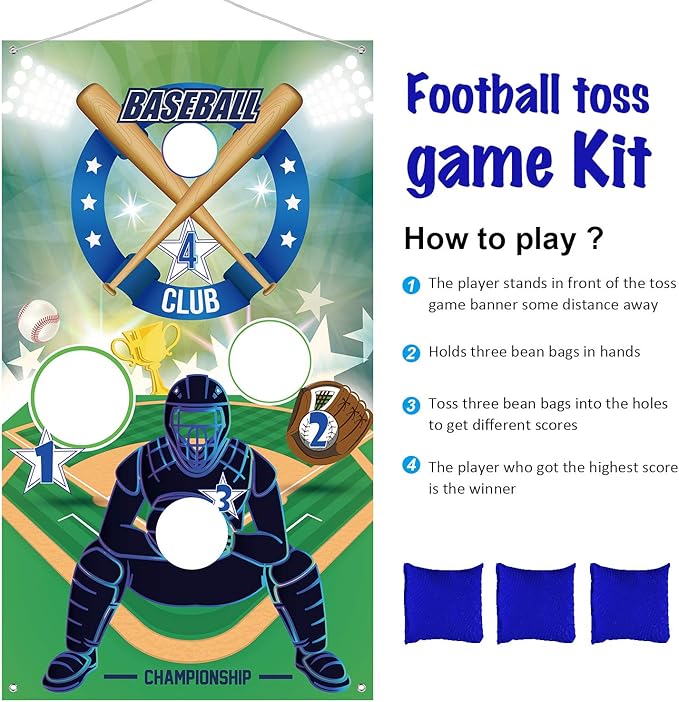 Baseball Toss Games with 3 Bean Bags, Indoor Outdoor Bean Bag Toss Game for Children and Adults Sport Theme Party Decorations Supplies