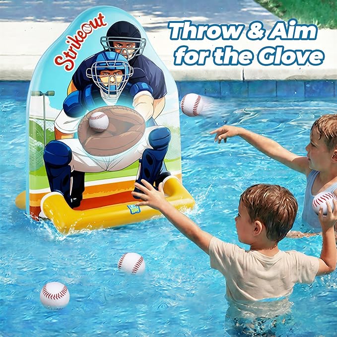 Funscape Kids Inflatable Baseball Pool Toy, Fun Swimming Pool Soft Ball Toss Game, Outdoor Yard Water Bat Target Sports Activity, Cool Summer Beach Family Party Gift 3 4 5 6 7 8 Yr Boy Girl Child Teen