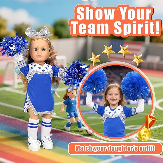 ARTST Cheer Uniform Doll Outfit-18 inch Doll Clothes & Accessories Set-Clothing Pom Poms,Shoes,Socks and Hairbow,Valentine's Sport Gifts for Girls Age 6+(NO Doll)