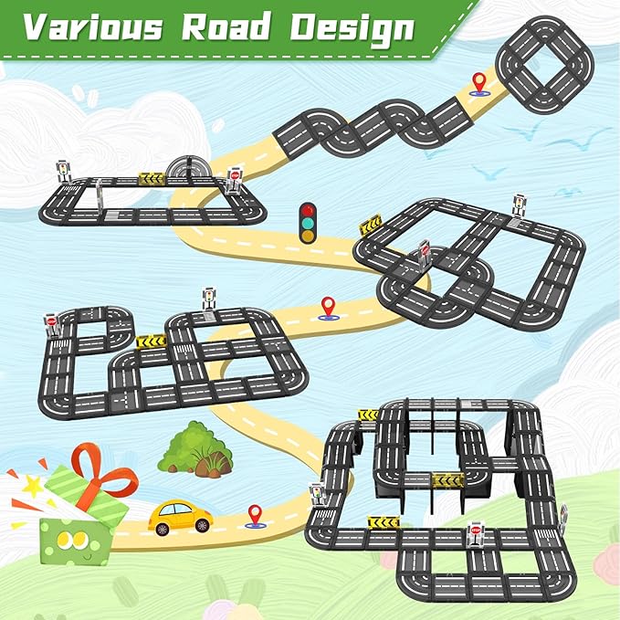 Magnetic Tiles Road Set, Magnet Tiles for Kids Ages 3-5 4-8 5-7, Magnetic Building Blocks Montessori Educational STEM Creativity Toys 3+ Year Old Boys & Girls Toddlers Kids Valentines day Gifts