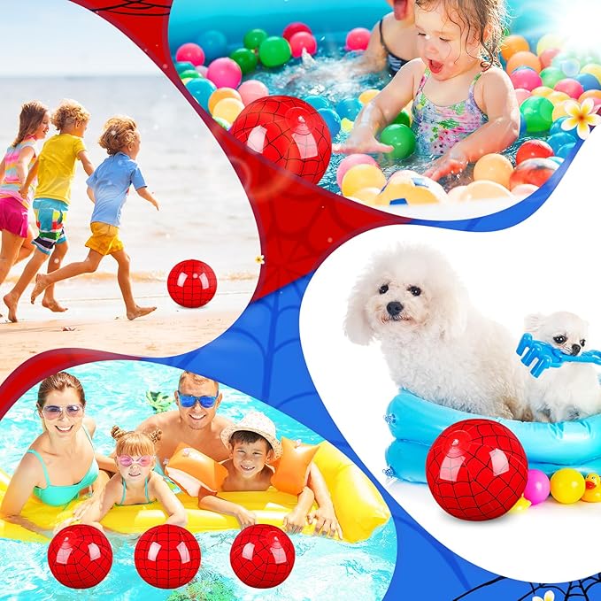 12 Pack Spider Web Themed Beach Ball for Kids 7.87" Bulk for Summer Pool and Beach Game Gifts Blue and Red Spider Web Birthday Party Supplies End of the Year Class Party Decorations Favor