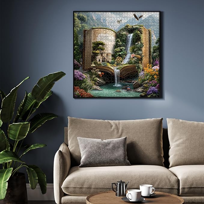 Fantasy Book Puzzles for Adults 1000 Pieces, Nature Flower Landscape Mountain Scenic Puzzles, Garden Floral Animal Bird Scenery Jigsaw Puzzle