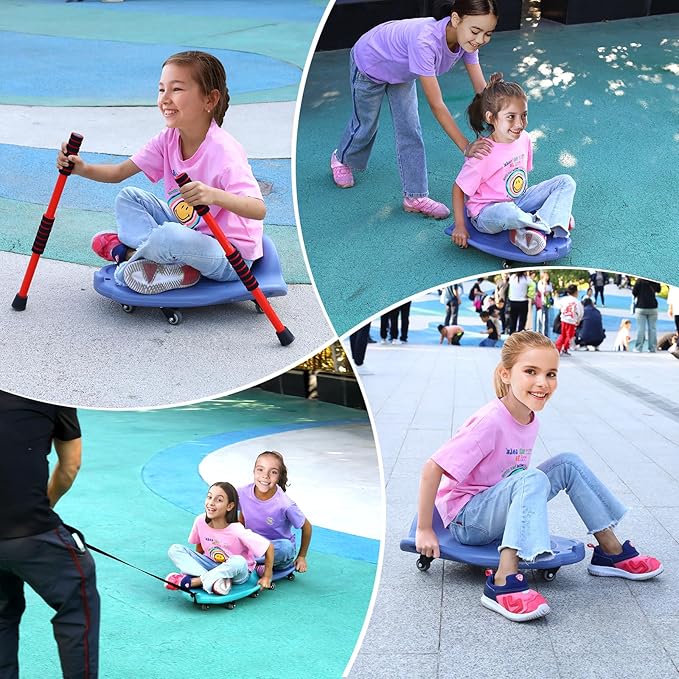 Large Scooter Board for Kids, Plastic Floor Scooter Board with Handles and Buckle, Gym Scooters for Indoor Outdoor Sports,Sensory Training
