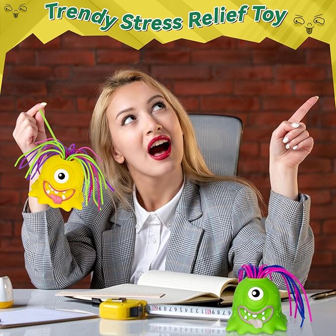 Fidget Toys Hair Pulling Stress Relief Toys with LED Light Differernt Screams Novelty Screaming Monster for Adults Teens Autism (Green&Yellow, 2P)