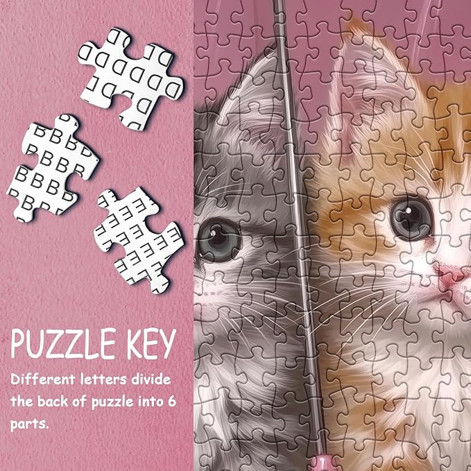 Cat Flower Puzzle for Adults 1000 Pieces, Cute Floral Jigsaw Puzzle,Cherry Blossom Kitten Rain Puzzle