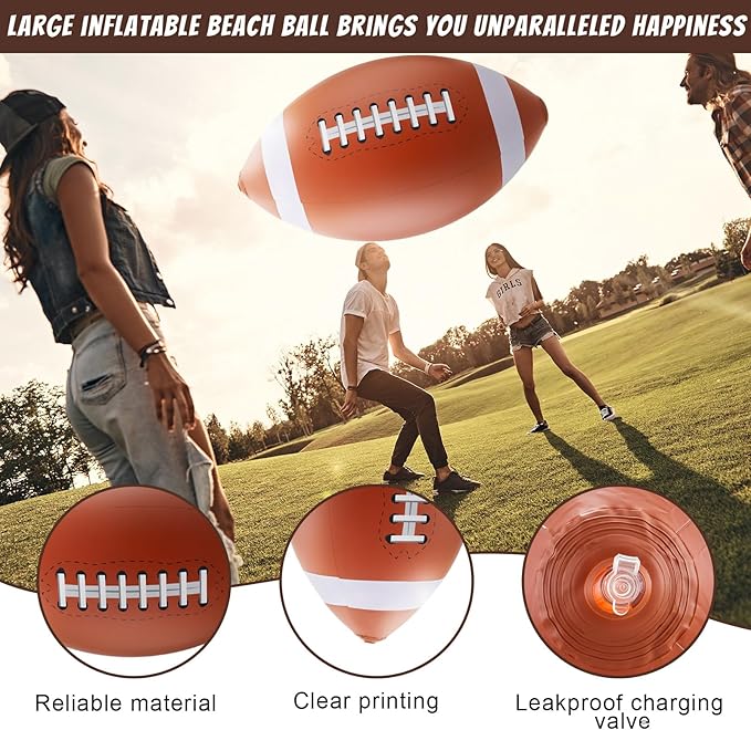 Lewtemi 4 Pcs 27 Inch Giant Inflatable Football for Gameday Party Favor Large Inflatable Sports Balls Jumbo Beach Balls for Football Birthday Sport Theme Party Decorations Outdoor Activity Gift