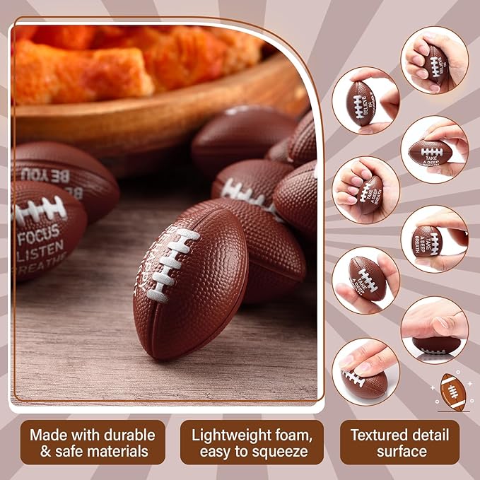 Realspring 72 Packs Mini Football Sports Stress Ball Mini Foam Footballs 2.17 Inch Stress Relief Balls with Motivational Quotes Relief Adults Encouraging for Football Themed Party, Brown, 9 Style
