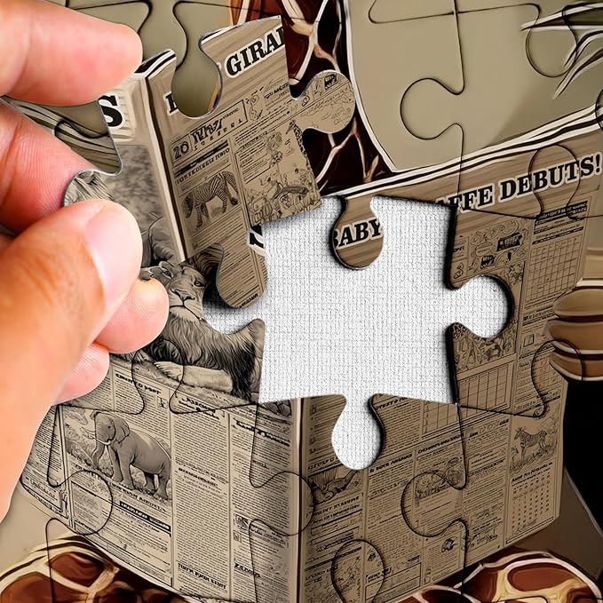 Funny Giraffe Newspaper Puzzles for Adults 1000 Pieces, Vintage Cute Bathroom Animal Jigsaw Puzzle, Difficult Toilet Paper Art Puzzles