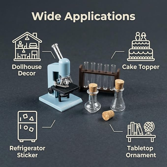 1:12 Scale Miniatures Laboratory Accessories for Mini Dollhouse,The Tiny Thing Including Microscope, Test Tube and Measuring Cup for Dollhouse Decoration and Miniatures Cake Topper(Blue Color)