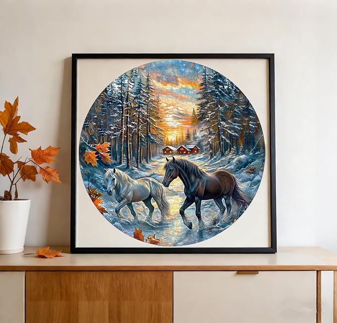 1000 Piece Puzzle for Adult, Winter of The Horse Jigsaw Puzzle 1000 Pieces, Impossible Challenging Fun Puzzle for Adult, Round 26.6 x 26.6 Inch Unique Difficulty Puzzle for Birthday Gift
