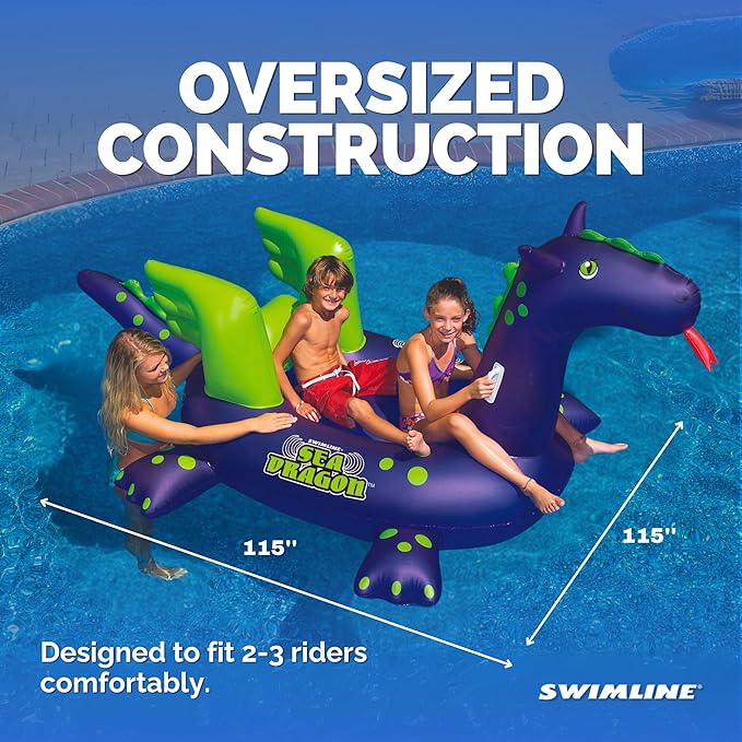 SWIMLINE ORIGINAL 90625 Giant Inflatable Sea Dragon Pool Float | Unique Ride-On Raft with Stable Wings & Legs | Lounge Floatie Perfect for Poolside Relaxation