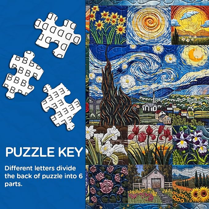 PICKFORU Van Gogh's Rhapsody Puzzles for Adults 1000 Pieces, Starry Night Flower Art Jigsaw Puzzles, Oil Painting Theme as Home Decor