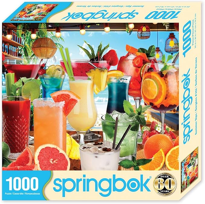 Springbok Summer Sips 1000 Piece Jigsaw Puzzle for Adults - Colorful Tropical Drinks - Unique Cut Pieces - Made in USA