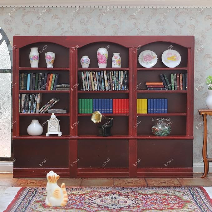 iLAND Dollhouse Bookshelf 1/12 Scale Dollhouse Furniture Mini Wooden Bookshelf for Miniature Books Mini Bookcase 1/12 Scale Accessories Mini Library Doll House Living Room Books Shelf Miniature Gifts