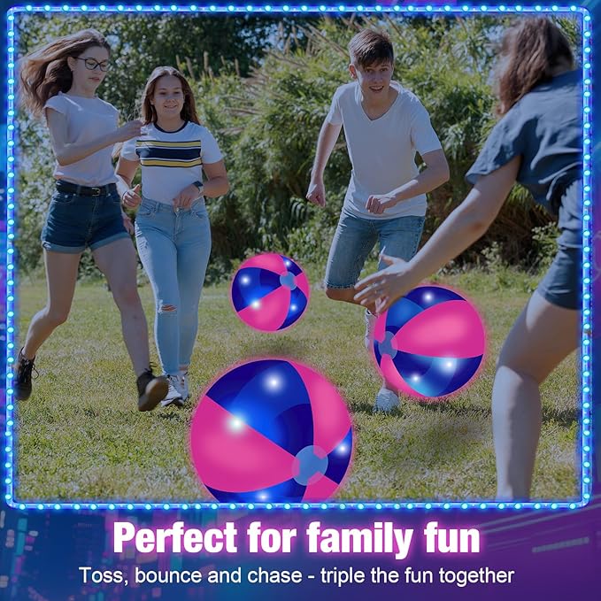 12 Pcs Light up Beach Balls 16'' Jumbo Pool LED Balls Glow in The Dark Neon Giant Inflatable for Summer Hawaiian Tropical Theme Beach Party Decor Water Accessory (Pink)