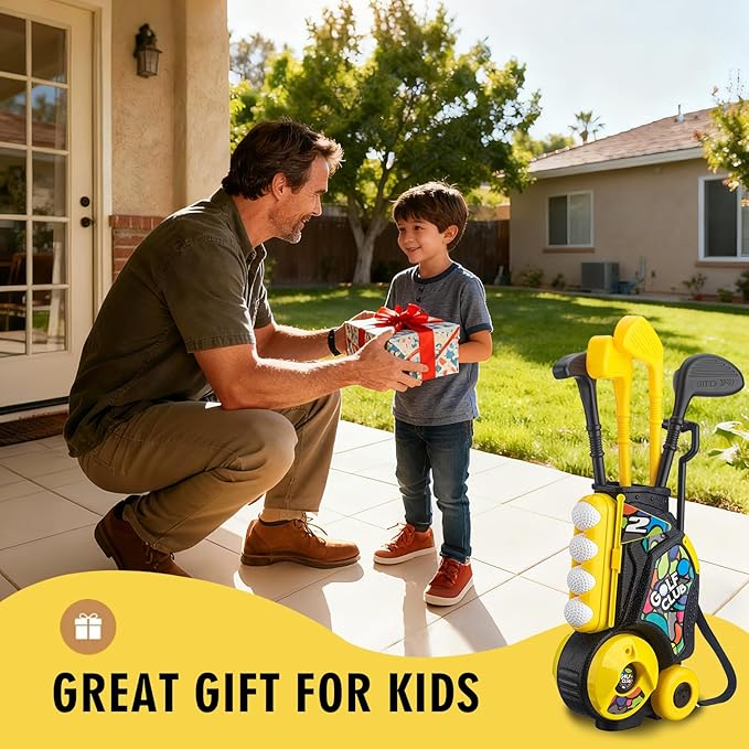 Toddler Golf Set with Wheeled Cart, Kids Golf Clubs Toy with 47.2" Putting Mat, Upgraded Handles, 8 Balls & Training Accessories, Indoor Outdoor Golf Toys for Boys Girls Ages 3-8