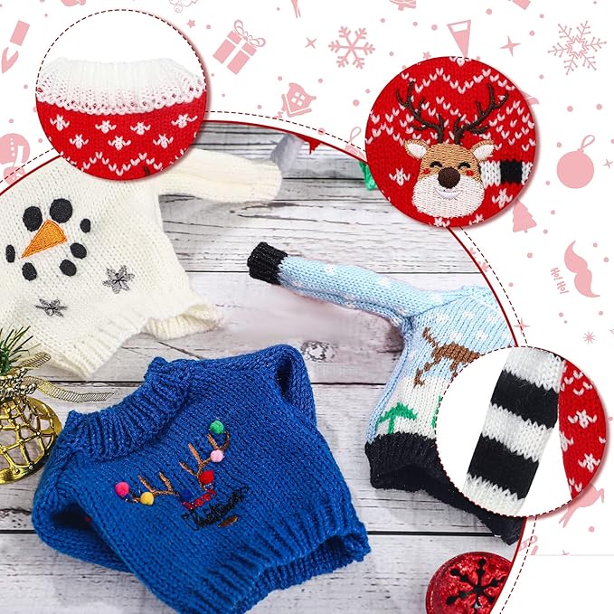 Chalyna 6 Pcs Christmas Doll Clothes Christmas Accessories Outfit Small Sweater Knitted Clothing Xmas Accessory Santa Clothing Accessories Clothes, Doll is Not Included(Stylish)