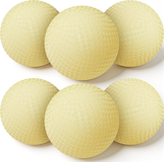 6 Pcs Macaron Playground Balls 8. 5 Inch Pastel Color Rubber Bouncy Balls for Kids Inflatable Colored Dodgeball Kickball Handball for School Backyard Beach Indoor Outdoor Games (Yellow)