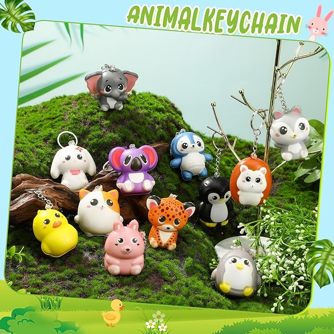 24 Pcs Animal Squeeze Stress Ball Keychains Party Favors Cute Stress Relief Toy Keychain Goodie Bag Stuffers for Teacher Student Team Employee Coworker Birthday Gifts
