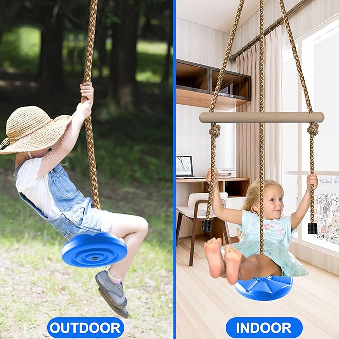 KINSPORY Disc Swing for Kids, Swing Set Accessories, 7FT Height Adjustable Gym Monkey Bars, Hanging Tree Seat for Backyard, Outdoor Play Equipment - Blue