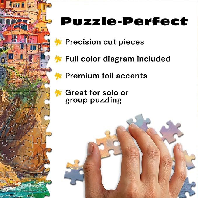 Buffalo Games – Cinque Terre Seas – 1000 Piece Jigsaw Puzzle - Premium Gold Collection Giftable Puzzle for Adults – Precision-Cut Pieces, Beautiful Artwork, and Hours of Relaxing Fun
