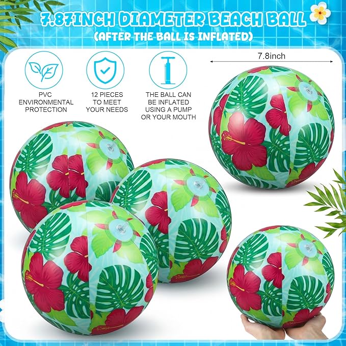 Civaner Tropical Luau Party Decorations Beach Ball 7.87 Inches Inflatable Beach Ball for Tropical Luau Party Favors Summer Swimming Pool and Beaches Game Gifts for Hawaii Themed Birthday