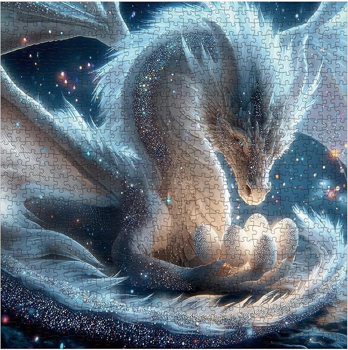 Fantasy Dragon Eggs Puzzles for Adults 1000 Pieces, Challenging Magic Stars Jigsaw Puzzle, Impossible Difficult Art Animal Puzzles