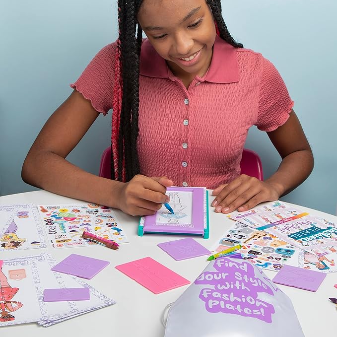 Fashion Plates My Style – Girls Mix-and-Match Drawing Kit, Arts and Crafts, Coloring, Art Supplies, Craft Supplies, Stencils, Crayons Included, Create Your Own Designs, Ages 6+