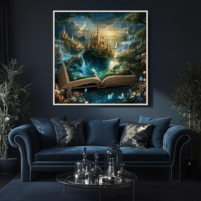 Fantasy Books Castle Puzzles for Adults 1000 Pieces Nature, Magic Pretty Landscape Butterfly Art Jigsaw Puzzles, Beautiful Flower Lake Scenic Puzzle