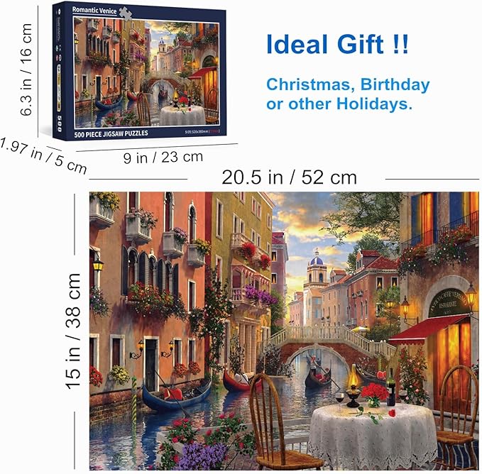 500 Piece Puzzles for Adults Romantic Venice 20.5 x 15 Inch 500 Piece Jigsaw Puzzles for Adults Italy Puzzles 500 Pieces for Adults Holiday Educational Challenge Puzzle