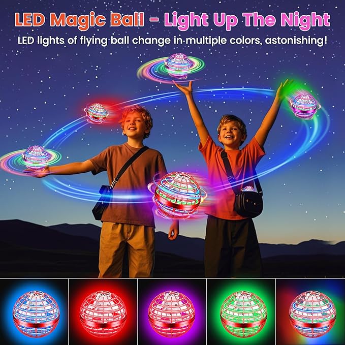 Flying Orb Ball Toy, 2026 Upgrade Hand Controlled Hover Ball with LED Lights, 360° Rotating Boomerang Globe, Cool Mini Drone, Ideal Birthday&Christmas Gift for Boys Girls-Red & Purple