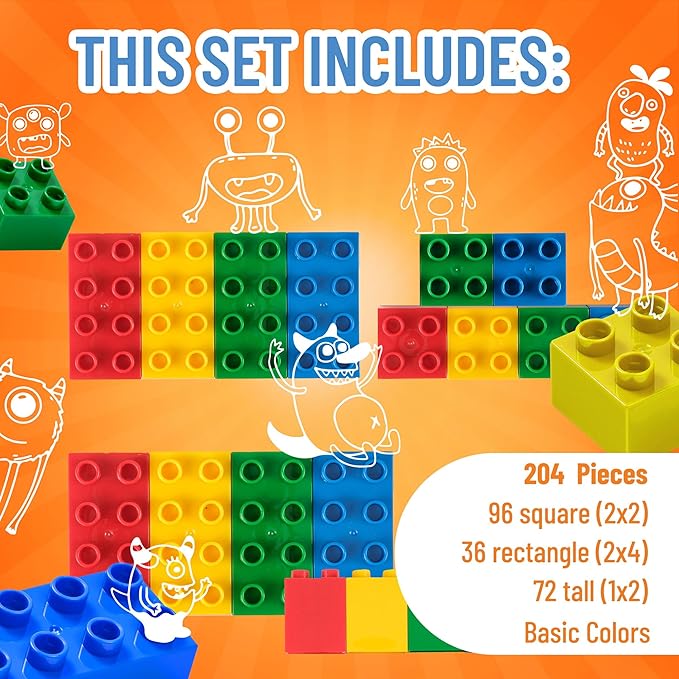 Strictly Briks Toy Building Set - Toddler Toy for Creative Play - Educational Building Blocks for Fine Motor Skills - Interlocking Design Compatible with Lego - 204 Pieces, Basic Colors