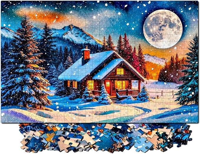Jigsaw Puzzles for Adults 500 Pieces - Colorful & Detailed Digitally Crafted Art - Letters on Back - Rompecabezas para Adultos - Unique Gifts for Couples Teens (Winter Cabin)