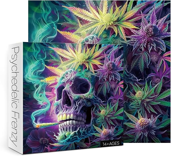 Magic Horror Skeleton Puzzles for Adults 1000 Pieces, Colorful Skull Scary Art Flower Jigsaw Puzzles, Impossible Spooky Plant Fantasy Aesthetic Challenging Puzzle