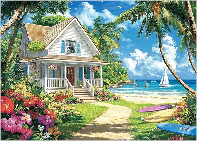 Jigsaw Puzzles 1000 Pieces for Adults - Beach Puzzle 1000 Pieces, Summer Puzzles for Adults Vacation Beach House Puzzle, Jigsaw Puzzles with Exquisite Box 28x20IN