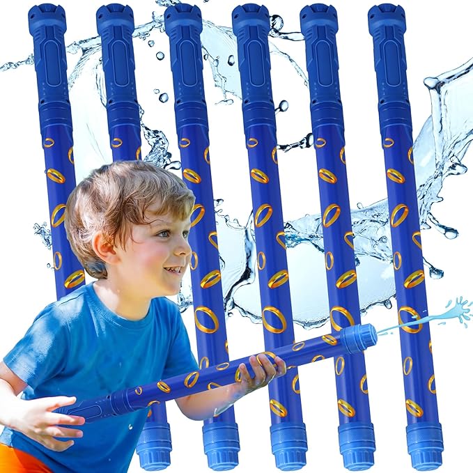 6 Pcs Blue with Gold Rings Water Guns Bulk Party Favors for Kids 15.75" Water Squirters Blaster Shooters for Summer Swimming Pool Beach Cartoon Birthday Gifts Supplies
