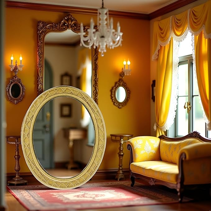 Gold 1/12 Miniature Mirror Dollhouse Decoration Accessories, DIY Doll House Kit