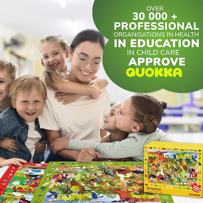QUOKKA 100 Piece Puzzles for Kids Ages 4-6 – 4xSET Jigsaw Puzzles for Kids Ages 6-8 – Educational Search & Find Game with Animals, Cars for Childrens 5-8 – Toddler Learning Toy Gift for Boys and Girls