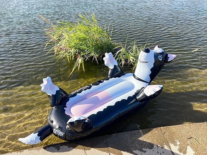 Summer Inflatable Black Dog Pool Float for Teens, Adults, and Pets