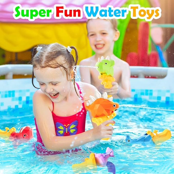 5PCS Dinosaur Squirt Guns for Toddlers, Summer Pool Toys, Outdoor Water Blasters for Kids 2-6