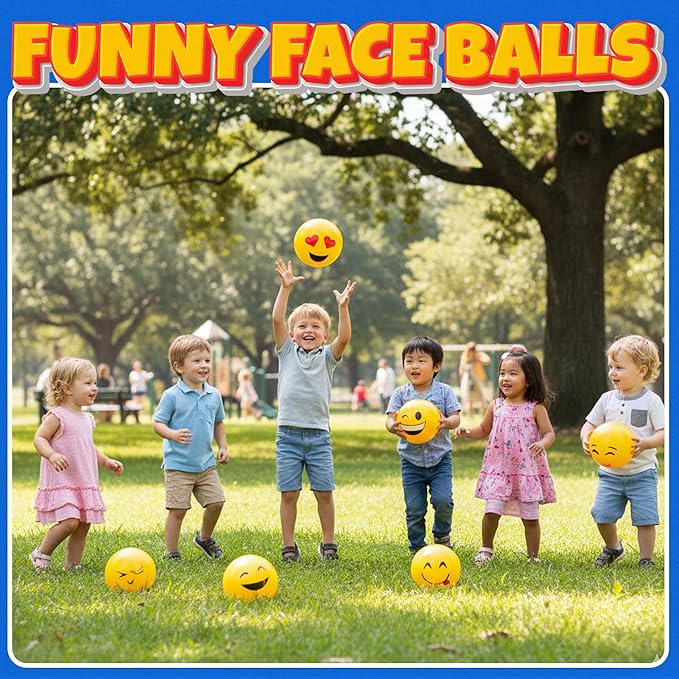 5-Inch Happy Face Bouncing Balls for Kids & Toddlers (Pack of 5) - Playground Balls w/ 5 Fun Designs - Lightweight Play Bouncy Ball Gifts for Boys & Girls