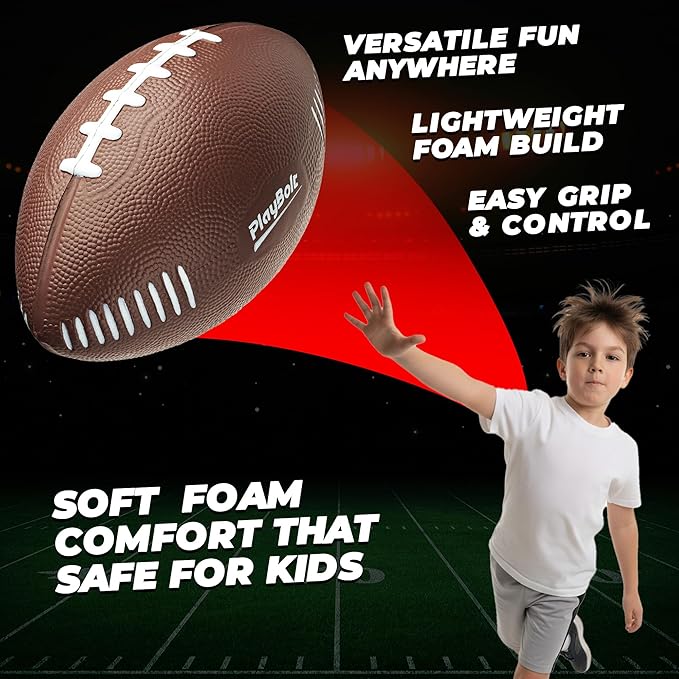 7.25" Mini Foam Football for Kids & Toddlers - Easy Grip Small Youth Sports Ball - Soft Foam Footballs for Little Hands, Indoor & Outdoor Sports Play - Toy Gift for Boys & Girls
