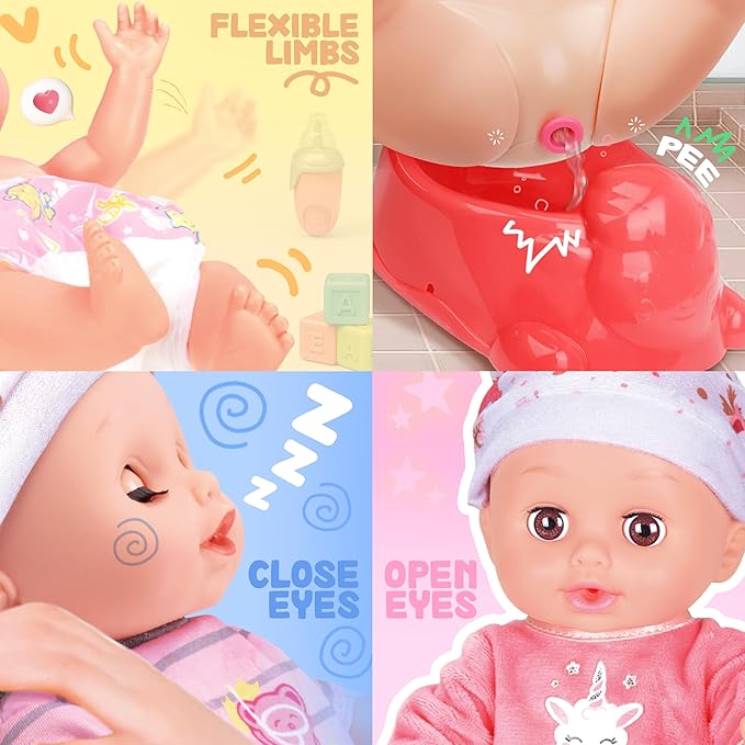 Toy Choi's Baby Doll with Baby Backpack Care PlaySet, 14'' Dolls with Accessories Includes Feeding Set, Pretend Play Toddler Toys for 3 4 5+ Years Old Girls Kids