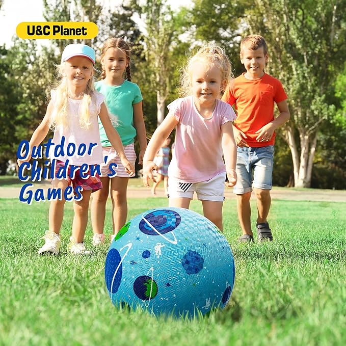 U&C Planet Playground Balls for Toddlers 1-3, 2 Pack 6 inch 8.5 inch Kickball for Kids Outdoor Indoor, Catoon Rubber Balls with Pump, Child Gift for Boys Girls 1-3 3-5 5-10