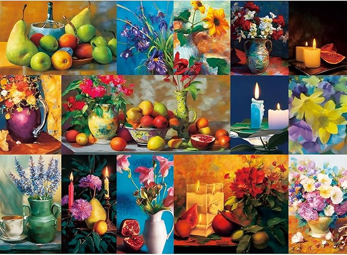 500 Piece Puzzle for Adults,Still Life Beauty Puzzle for Adults,Flowers, Fruit and Vases Jigsaw Puzzle,Home Decor Frameable,Unique,Perfectly-Fitting Pieces,Family Activity Game Nights Gifts,20.5x15in