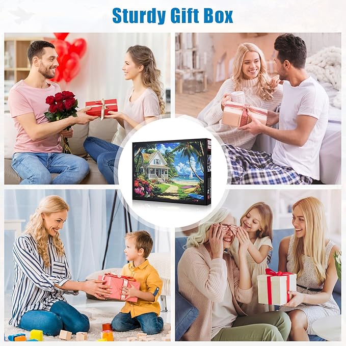 Jigsaw Puzzles 1000 Pieces for Adults - Beach Puzzle 1000 Pieces, Summer Puzzles for Adults Vacation Beach House Puzzle, Jigsaw Puzzles with Exquisite Box 28x20IN